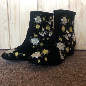 COPY - Floral Velvet Heeled Booties